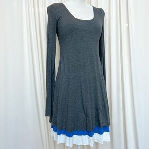 Gray, White, and Blue Multilayer Long Sleeve Tunic Tshirt Dress - Small